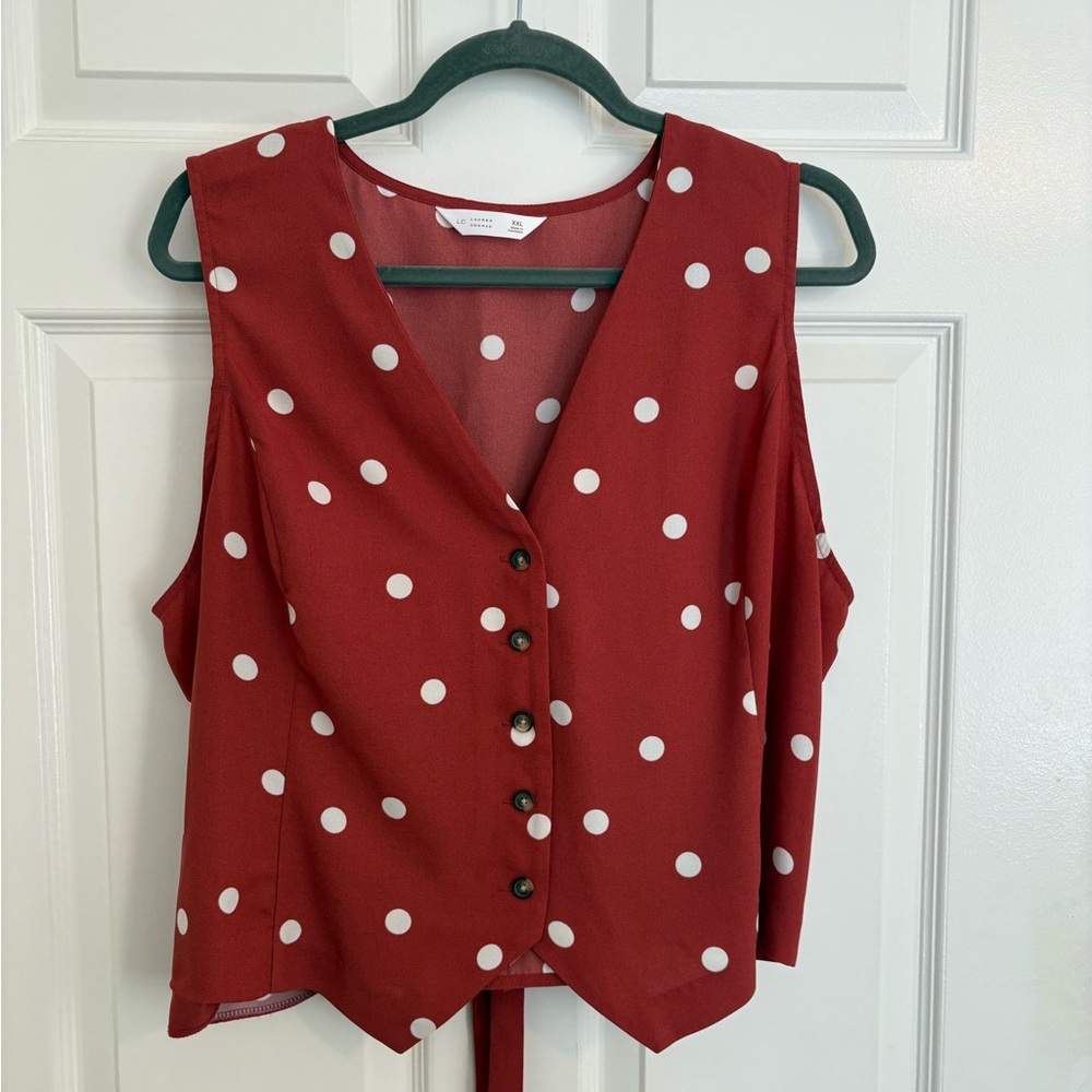 LC Lauren Conrad Red Polka Dot Button-Up Blouse